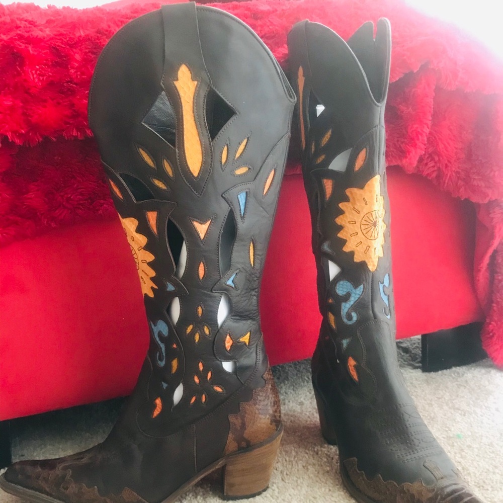 Italian leather Maria Pino cutout cowgirl boots